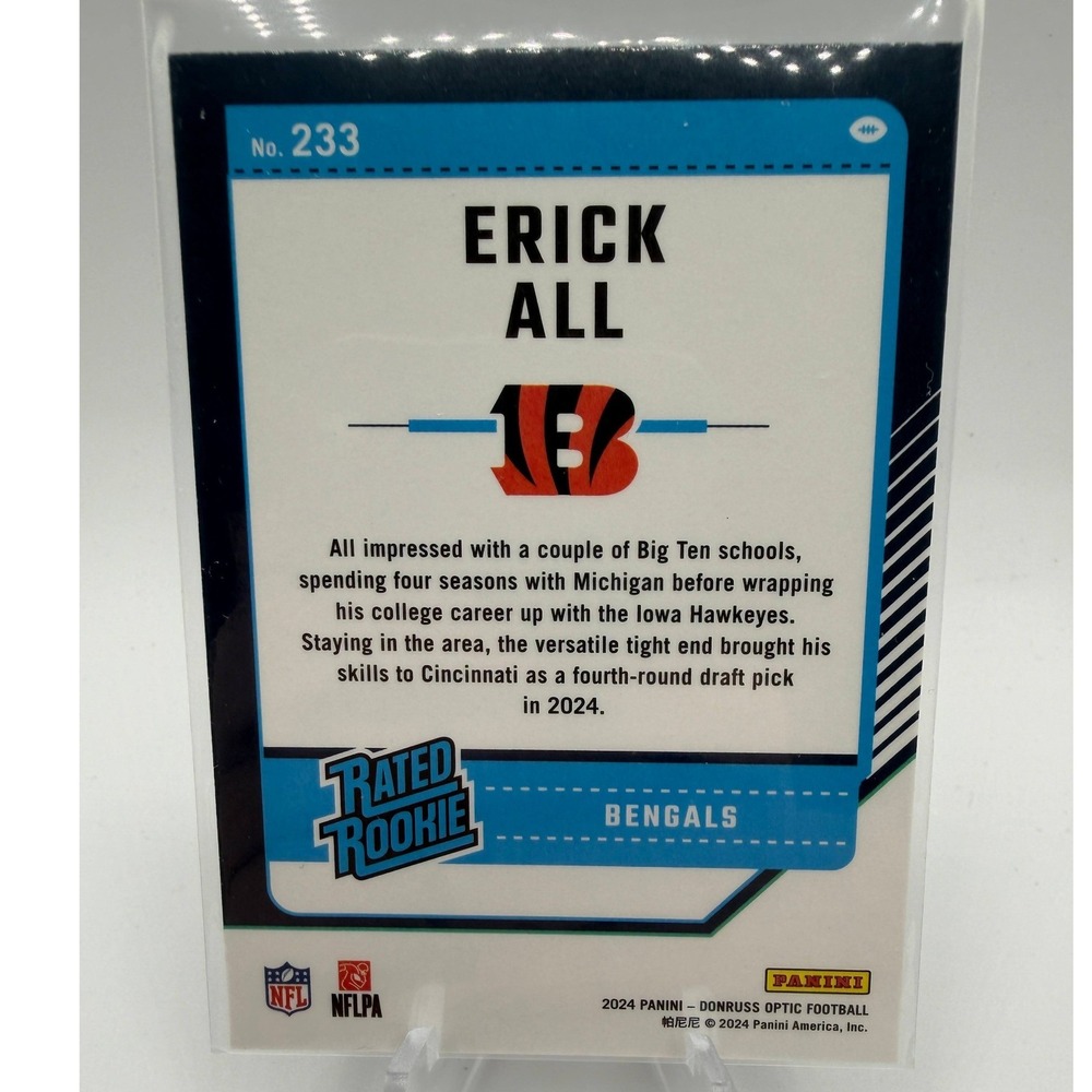 Erick All Rated Rookie 2024 Panini Donruss Football‎ #233 NFL Cincinnati Bengals - Picture 2 of 2